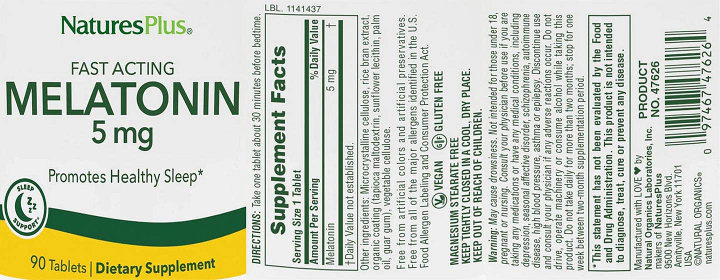 NaturesPlus, Melatonin label