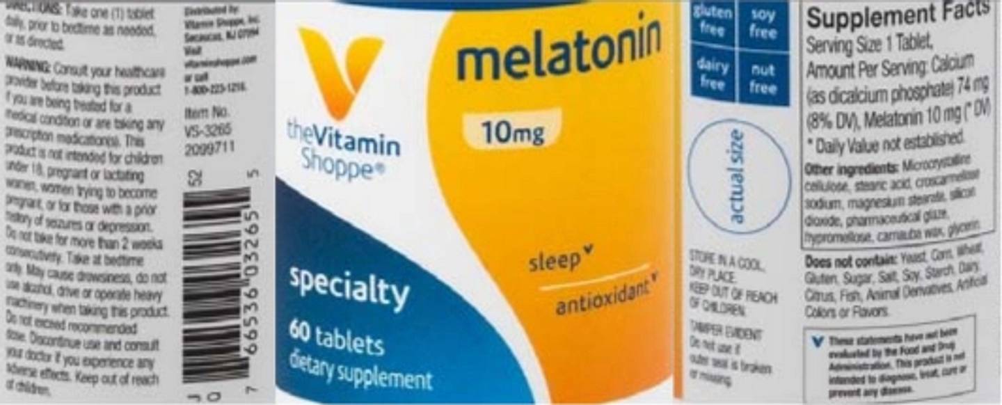 The Vitamin Shoppe, Melatonin label