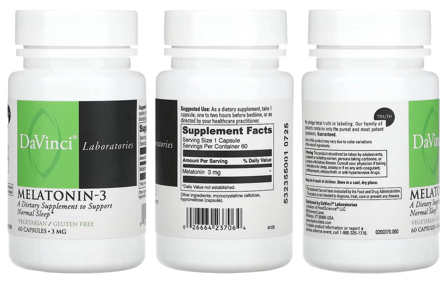 DaVinci Laboratories of Vermont, Melatonin-3 packaging