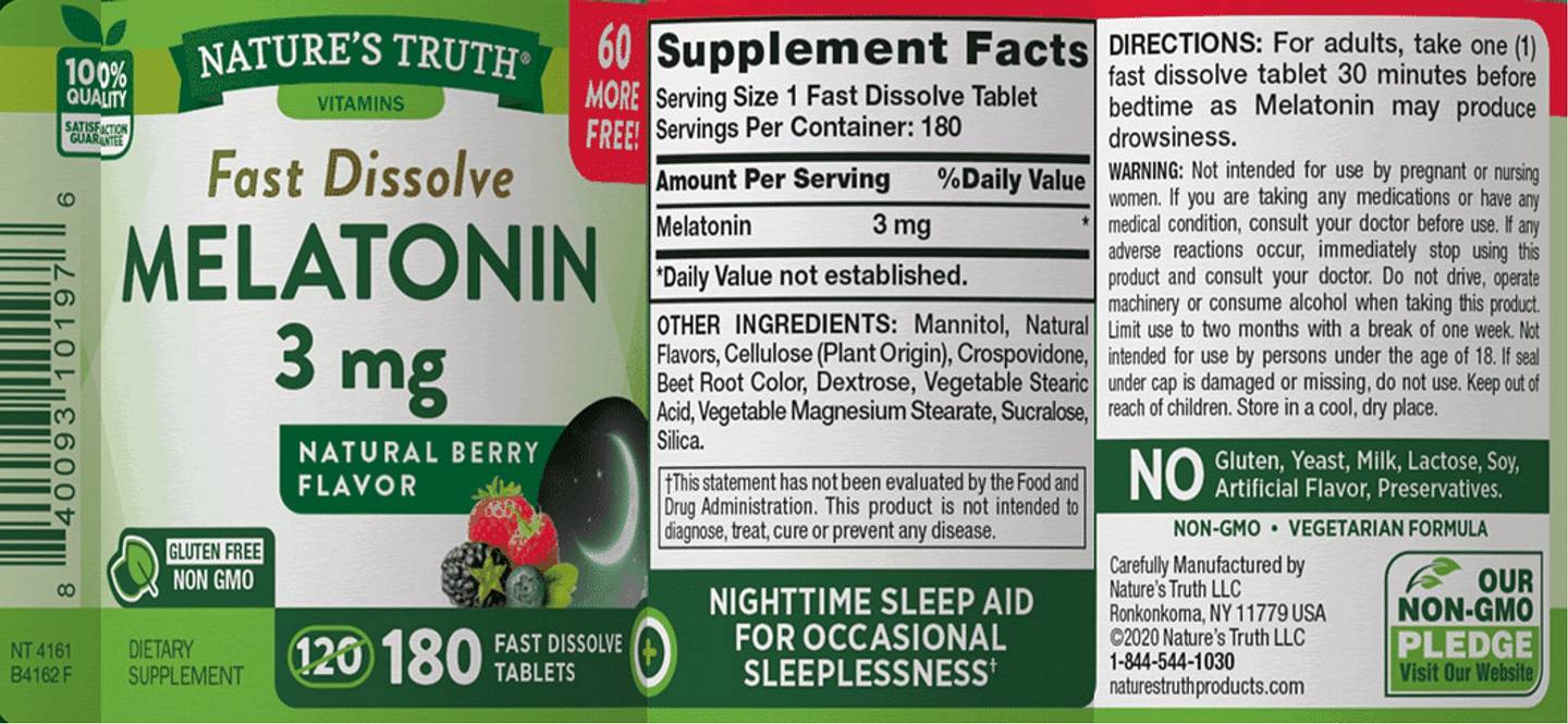 Nature's Truth, Melatonin label