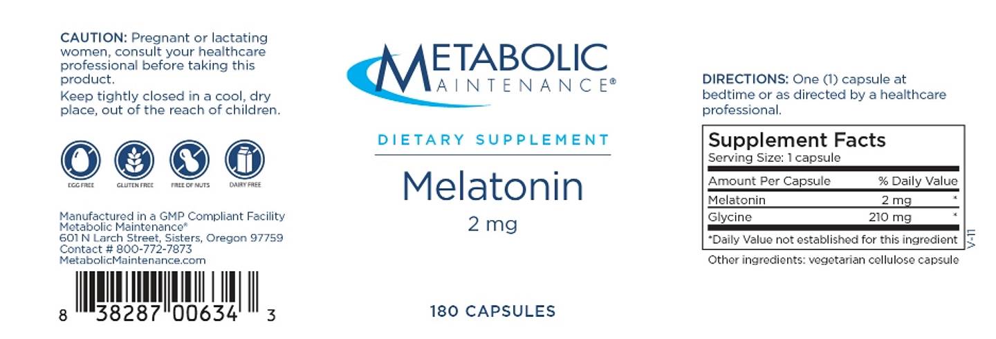 Metabolic Maintenance, Melatonin label