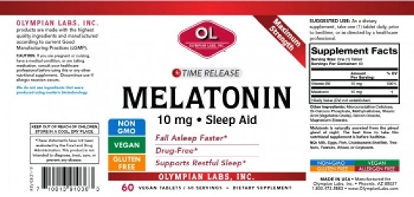 Olympian Labs, Melatonin label