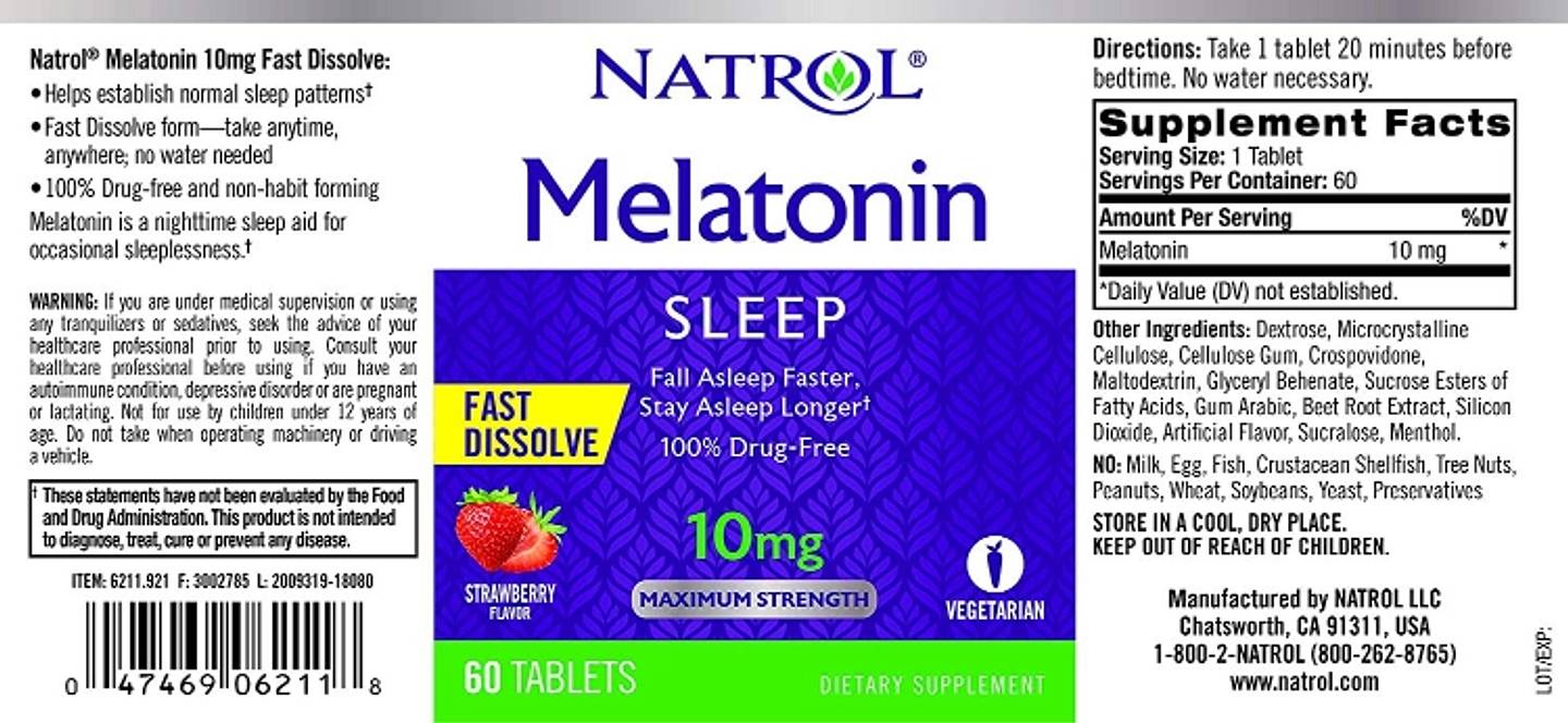 Natrol, Melatonin label