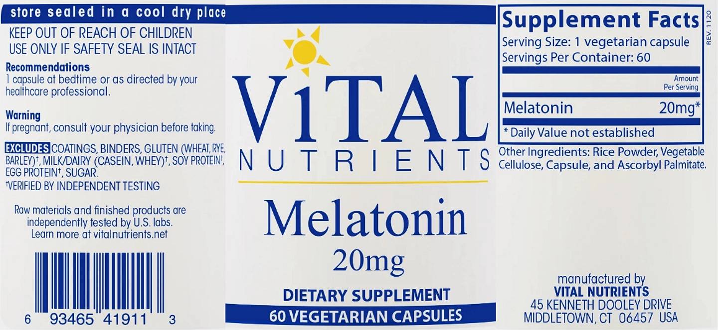 Vital Nutrients, Melatonin label