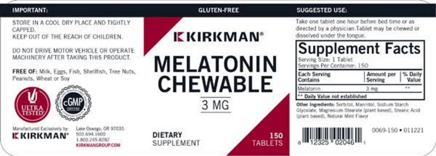 Kirkman Labs, Melatonin Chewable label