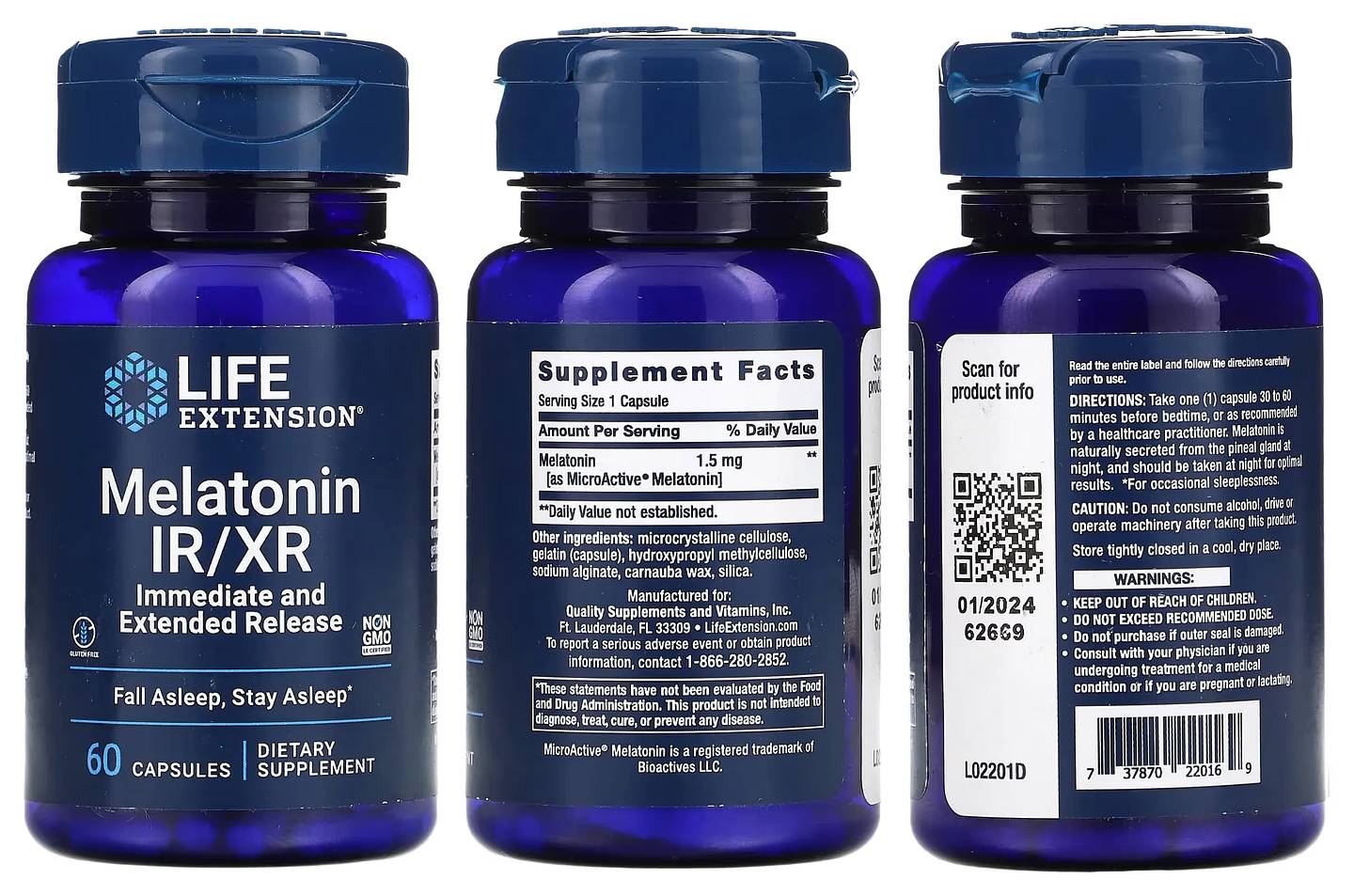 Life Extension, Melatonin IR/XR packaging