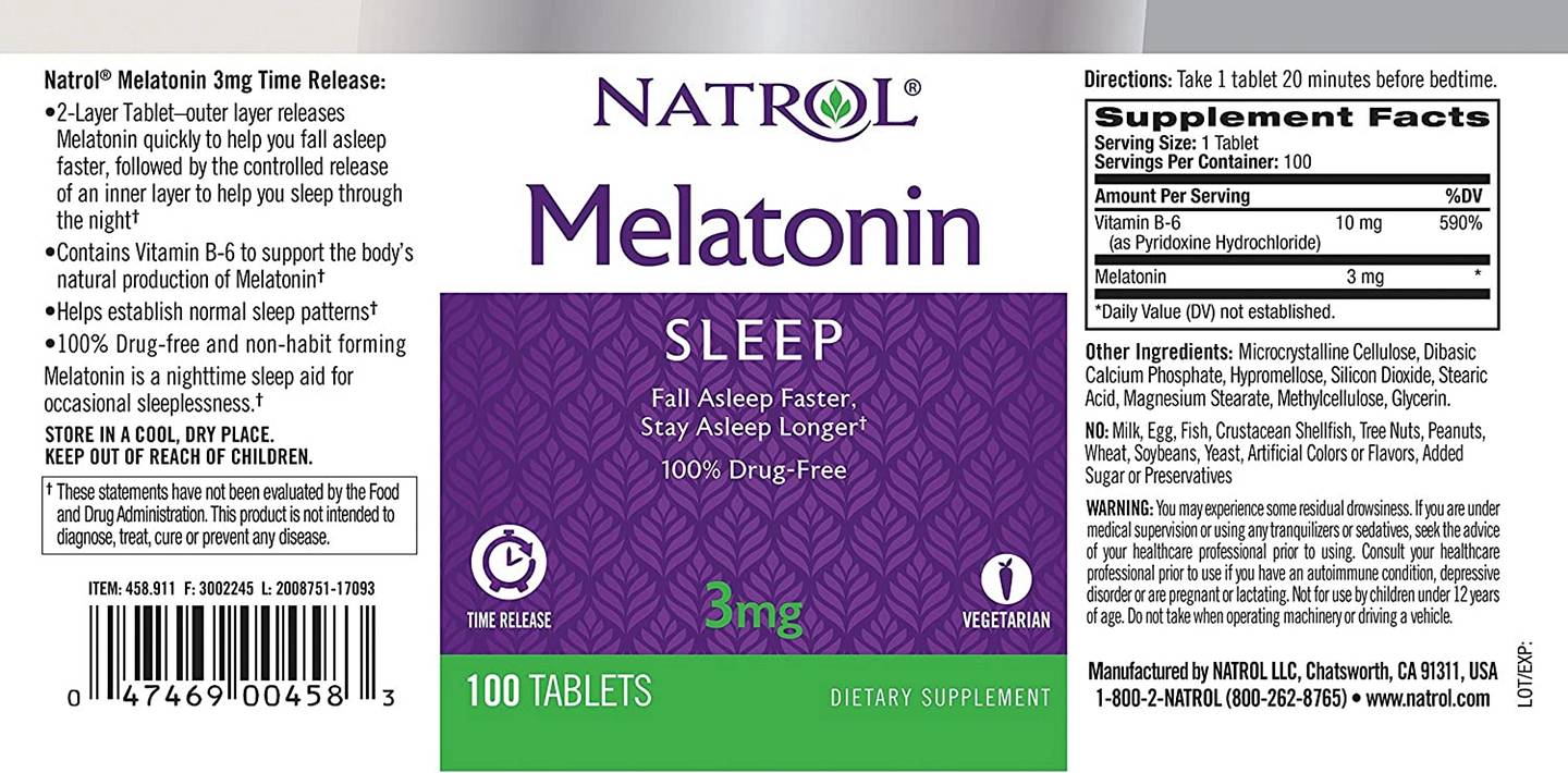 Natrol, Melatonin, Time Release label