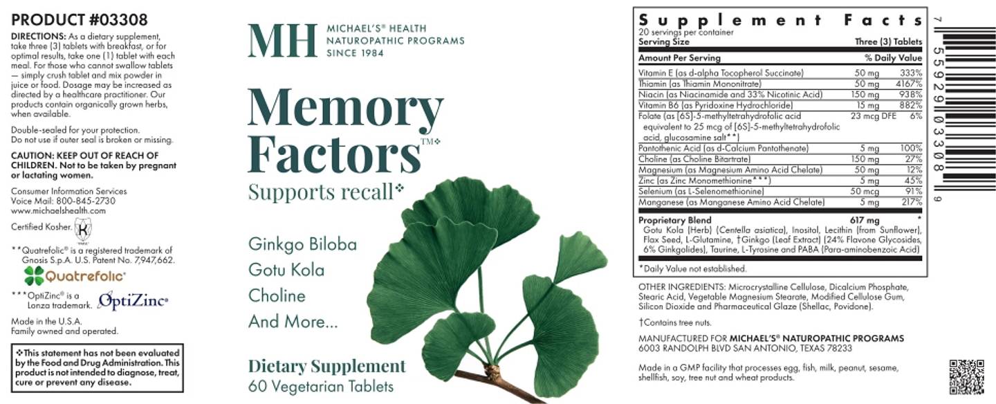 Michael's Naturopathic, Memory Factors label