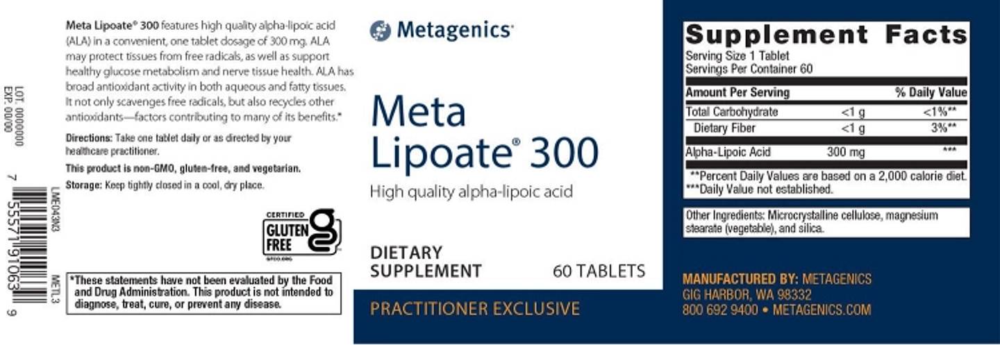 Metagenics, Meta Lipoate 300 label