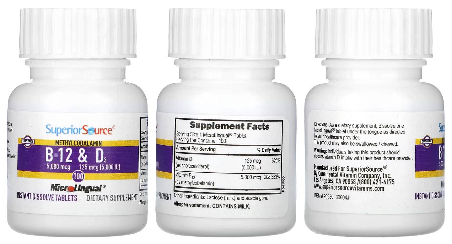 Superior Source, Methylcobalamin B-12 & Vitamin D3 packaging