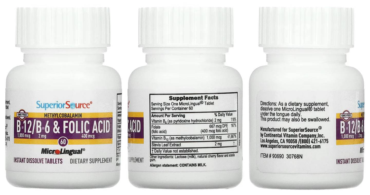 Superior Source, Methylcobalamin B-12, B-6 & Folic Acid packaging