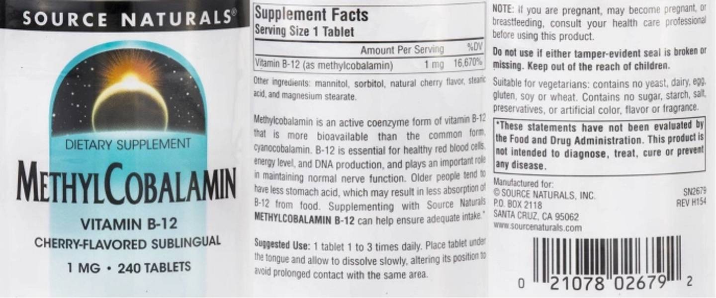 Source Naturals, MethylCobalamin Vitamin B12, Cherry label