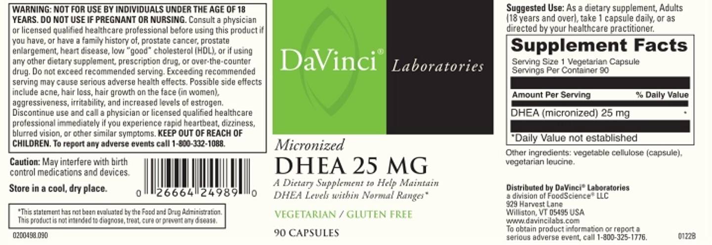 DaVinci Laboratories of Vermont, Micronized DHEA label