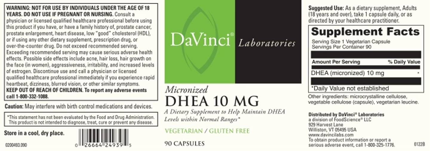 DaVinci Laboratories of Vermont, Micronized DHEA label