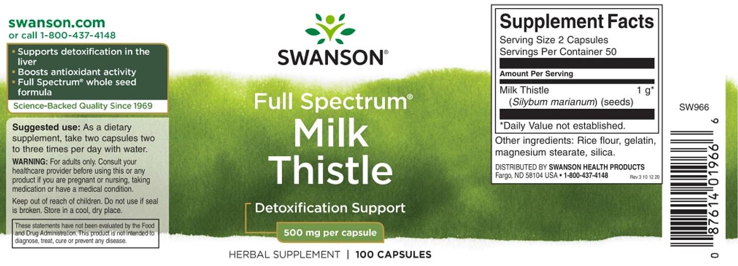 Swanson, Milk Thistle label