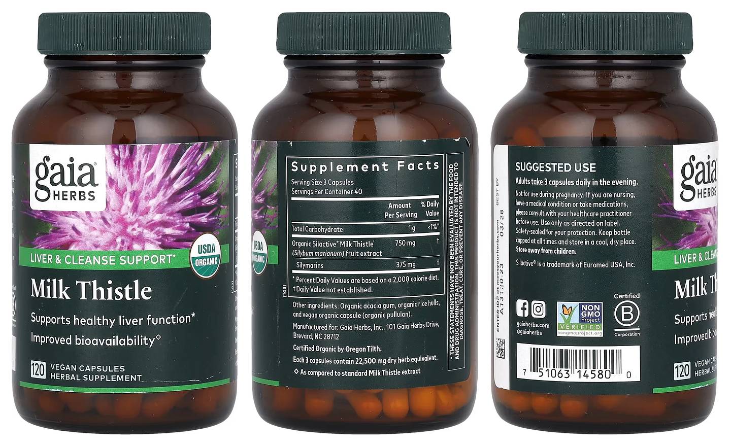 Gaia Herbs, Milk Thistle packaging