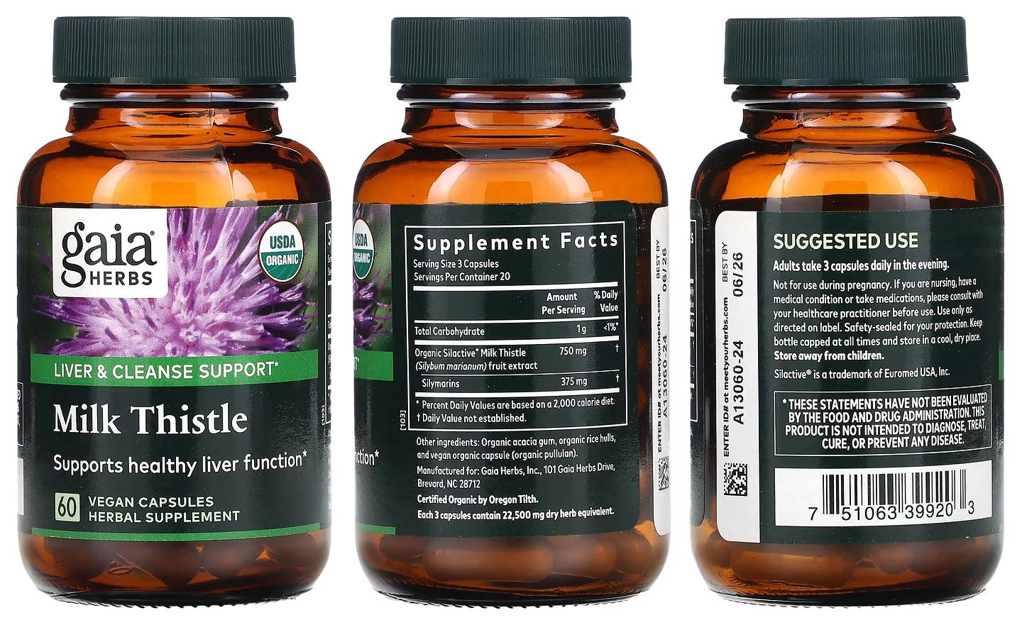 Gaia Herbs, Milk Thistle packaging