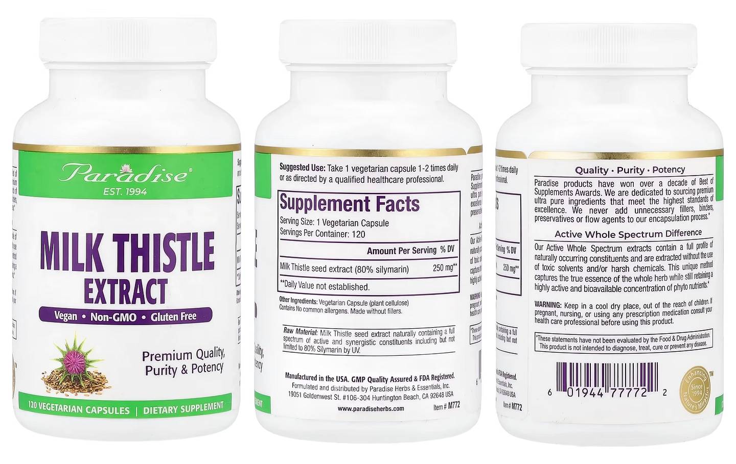 Paradise Herbs, Milk Thistle Extract packaging
