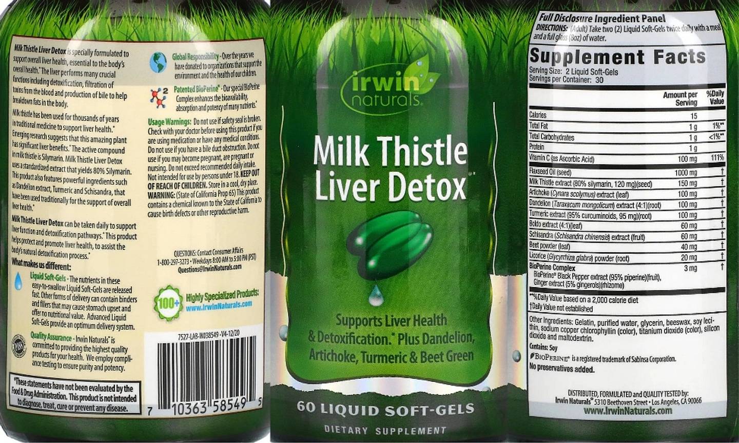 Irwin Naturals, Milk Thistle Liver Detox label