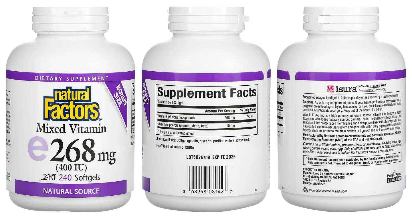 Natural Factors, Mixed Vitamin E packaging