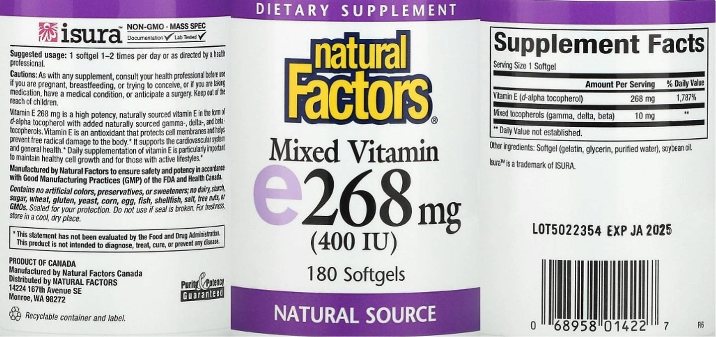 Natural Factors, Mixed Vitamin E label