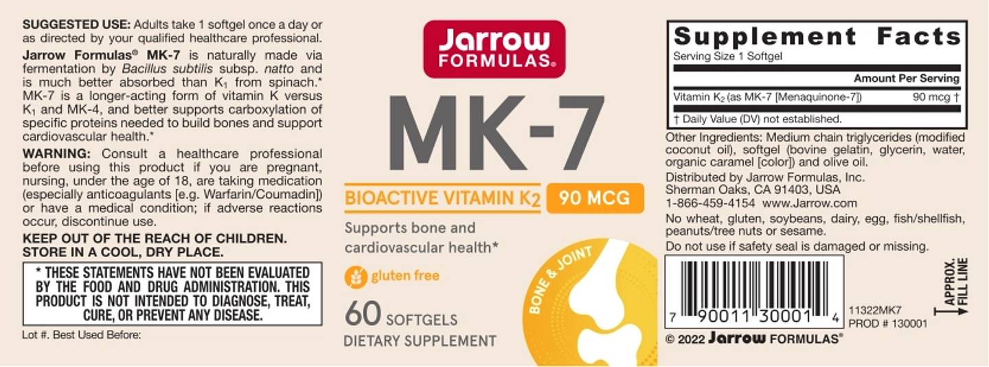 Jarrow Formulas, MK-7 label