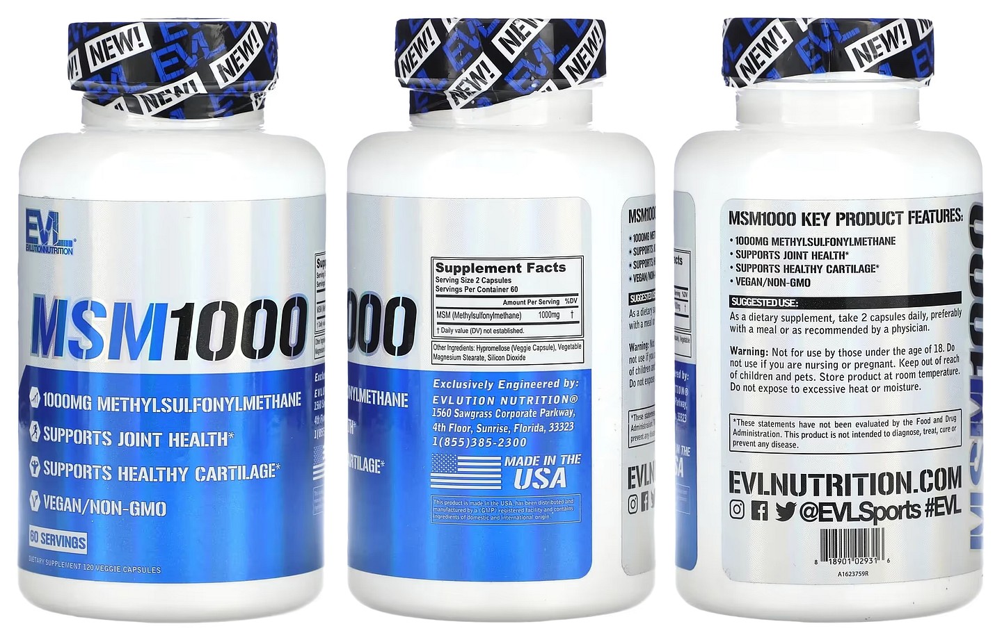 EVLution Nutrition, MSM 1000 packaging