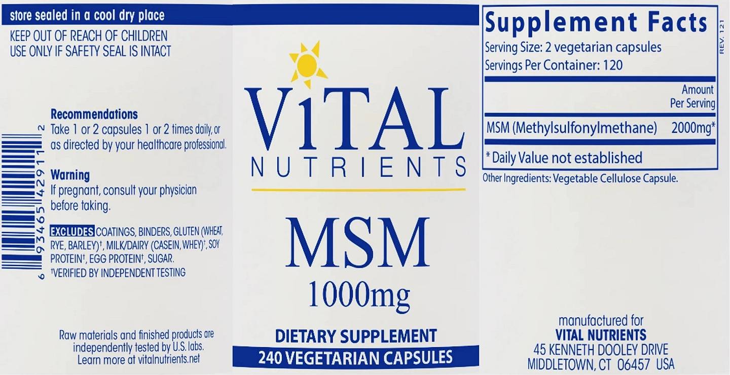 Vital Nutrients, MSM label