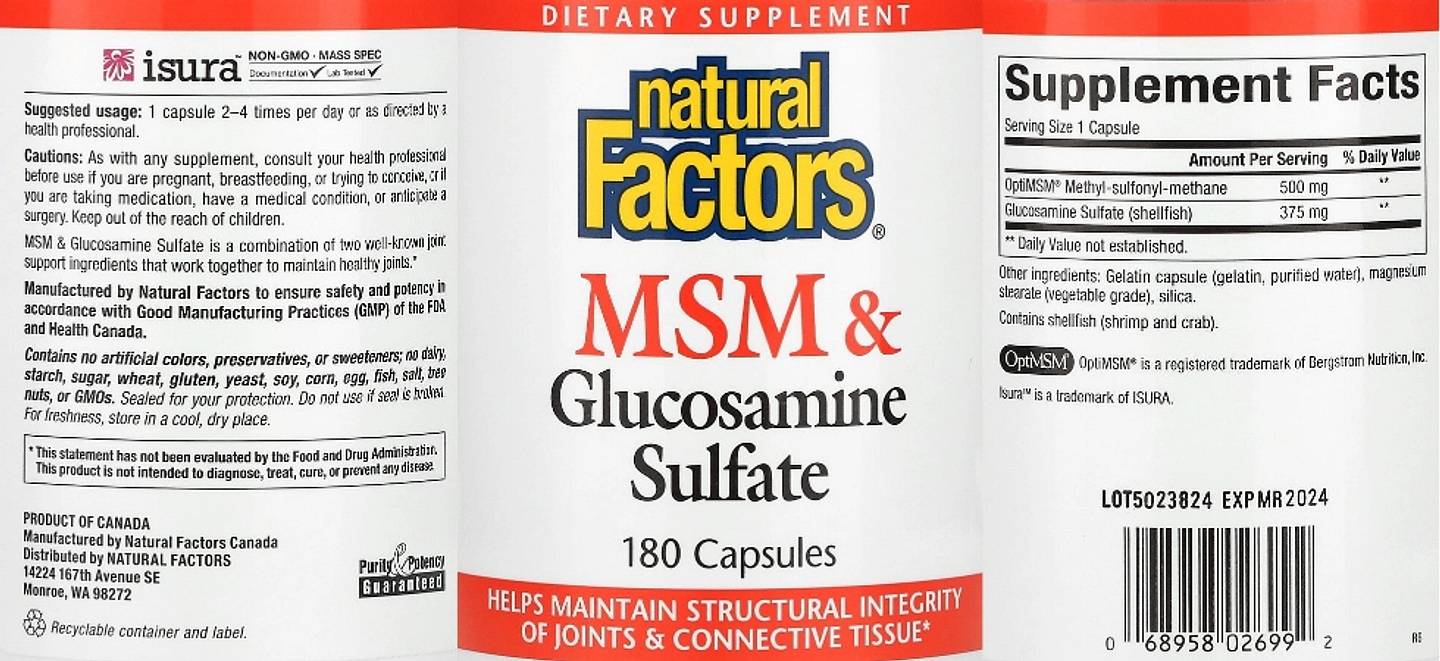 Natural Factors, MSM & Glucosamine Sulfate label