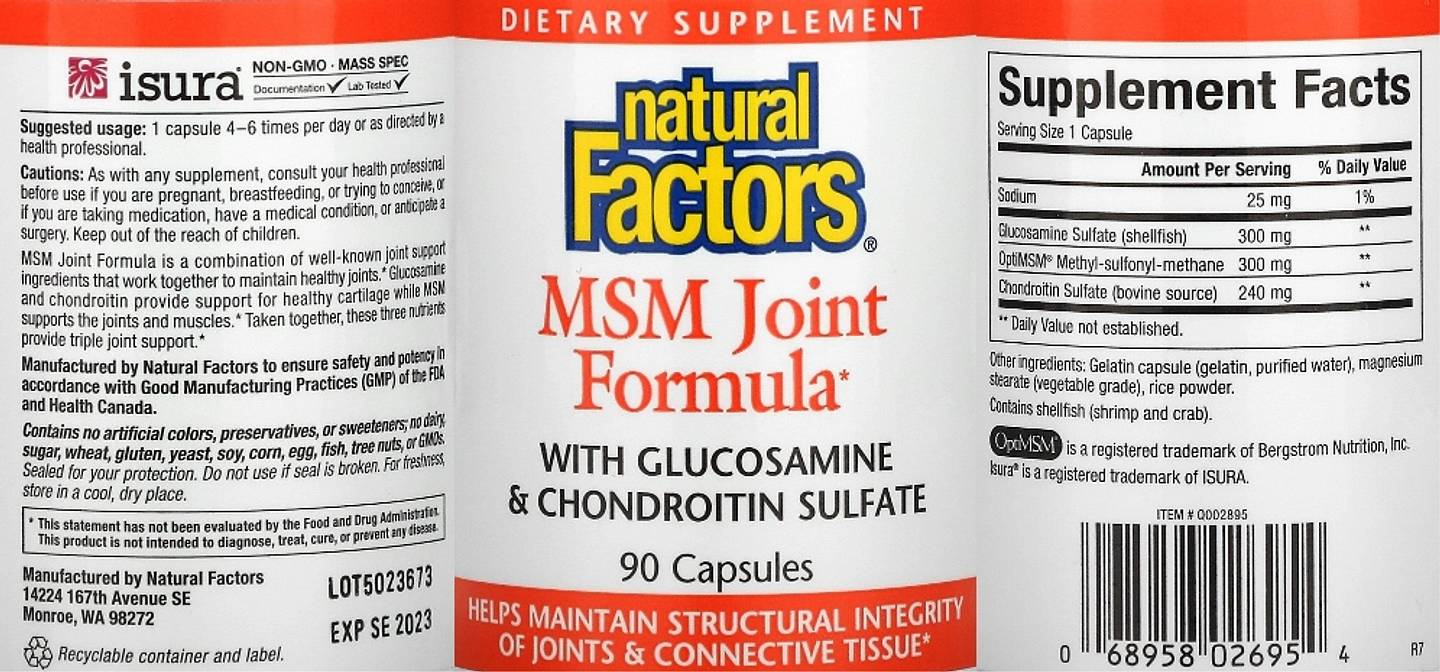 Natural Factors, MSM Joint Formula with Glucosamine & Chondroitin Sulfate label