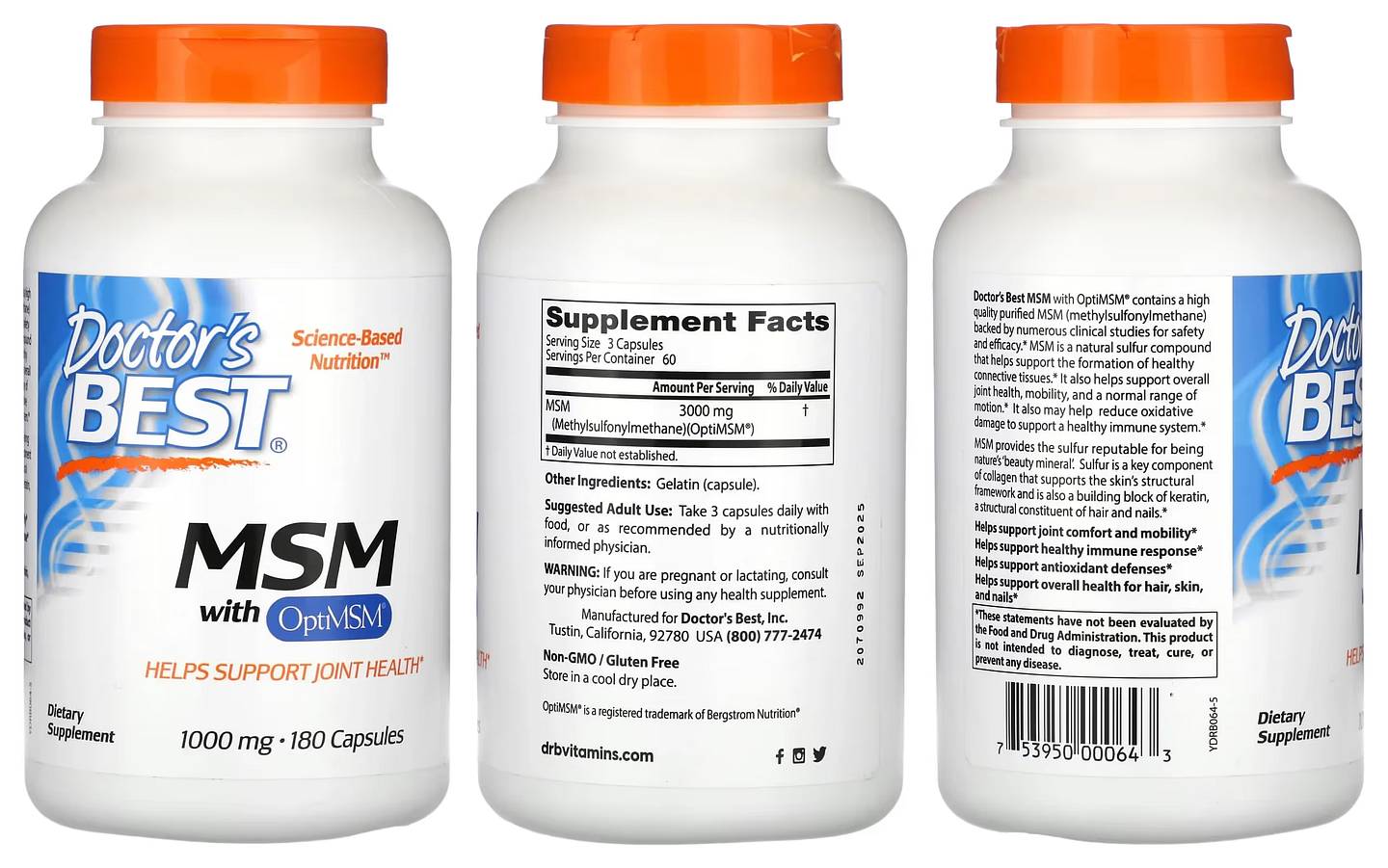 Doctor's Best, MSM with OptiMSM packaging