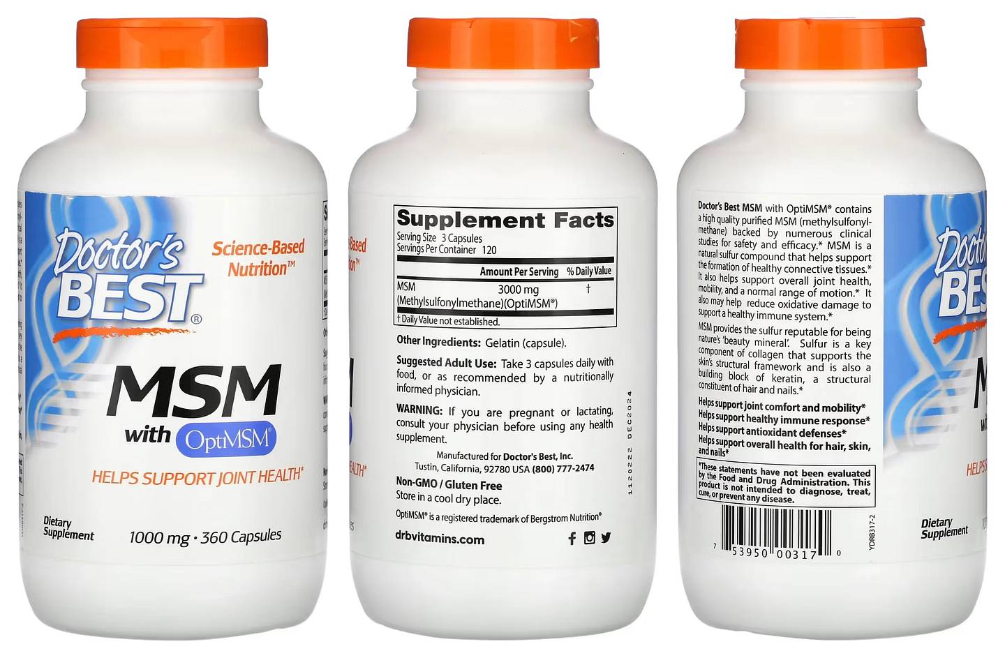 Doctor's Best, MSM with OptiMSM packaging