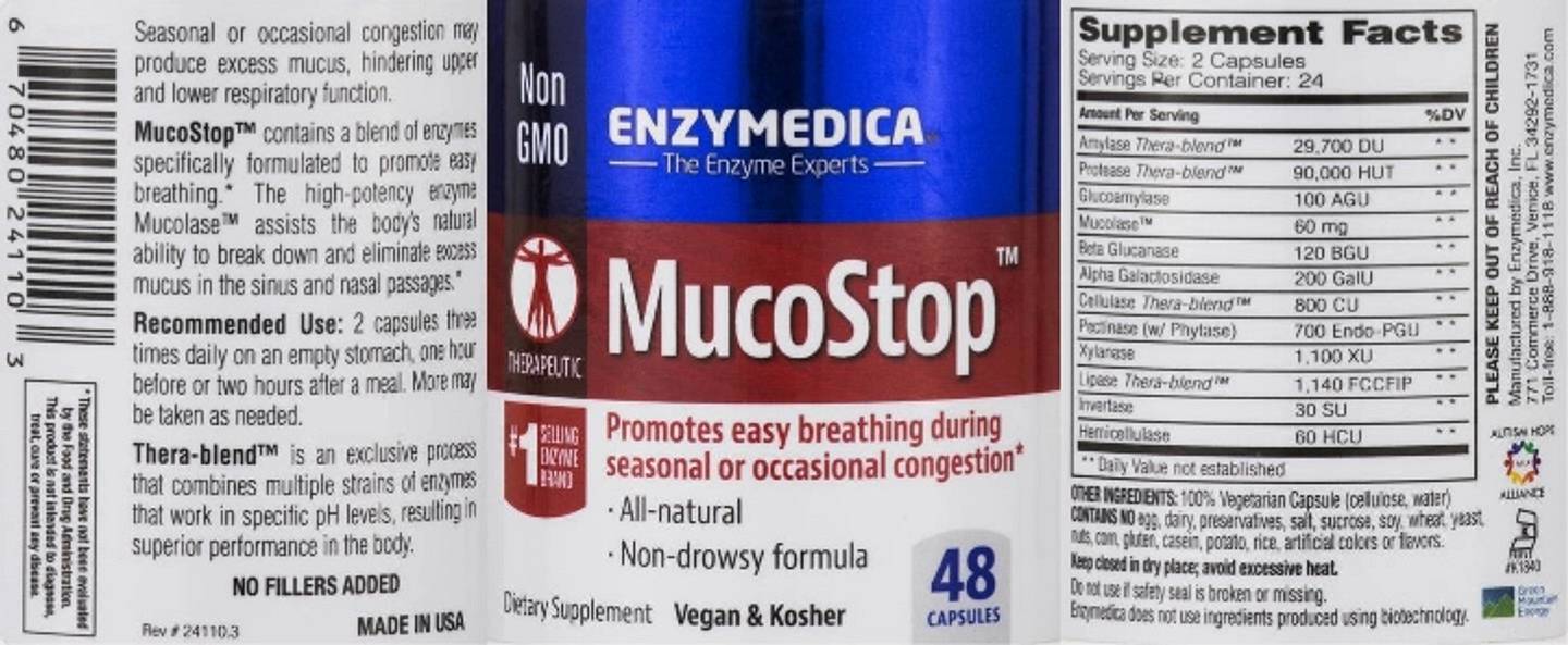 Enzymedica, MucoStop label