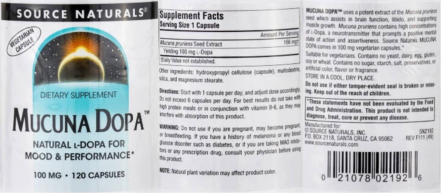 Source Naturals, Mucuna Dopa label