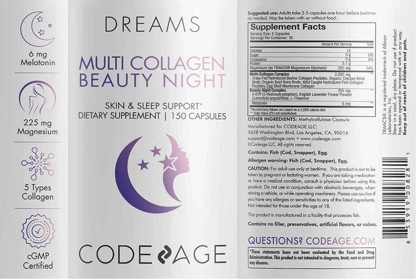 Codeage, Multi Collagen Beauty Night label