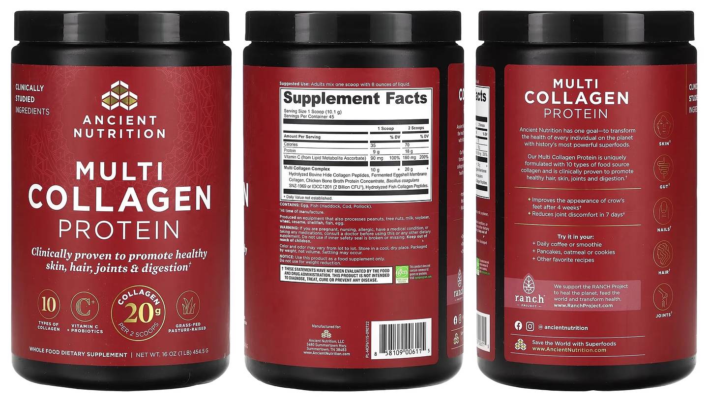 Ancient Nutrition, Multi Collagen Protein packaging