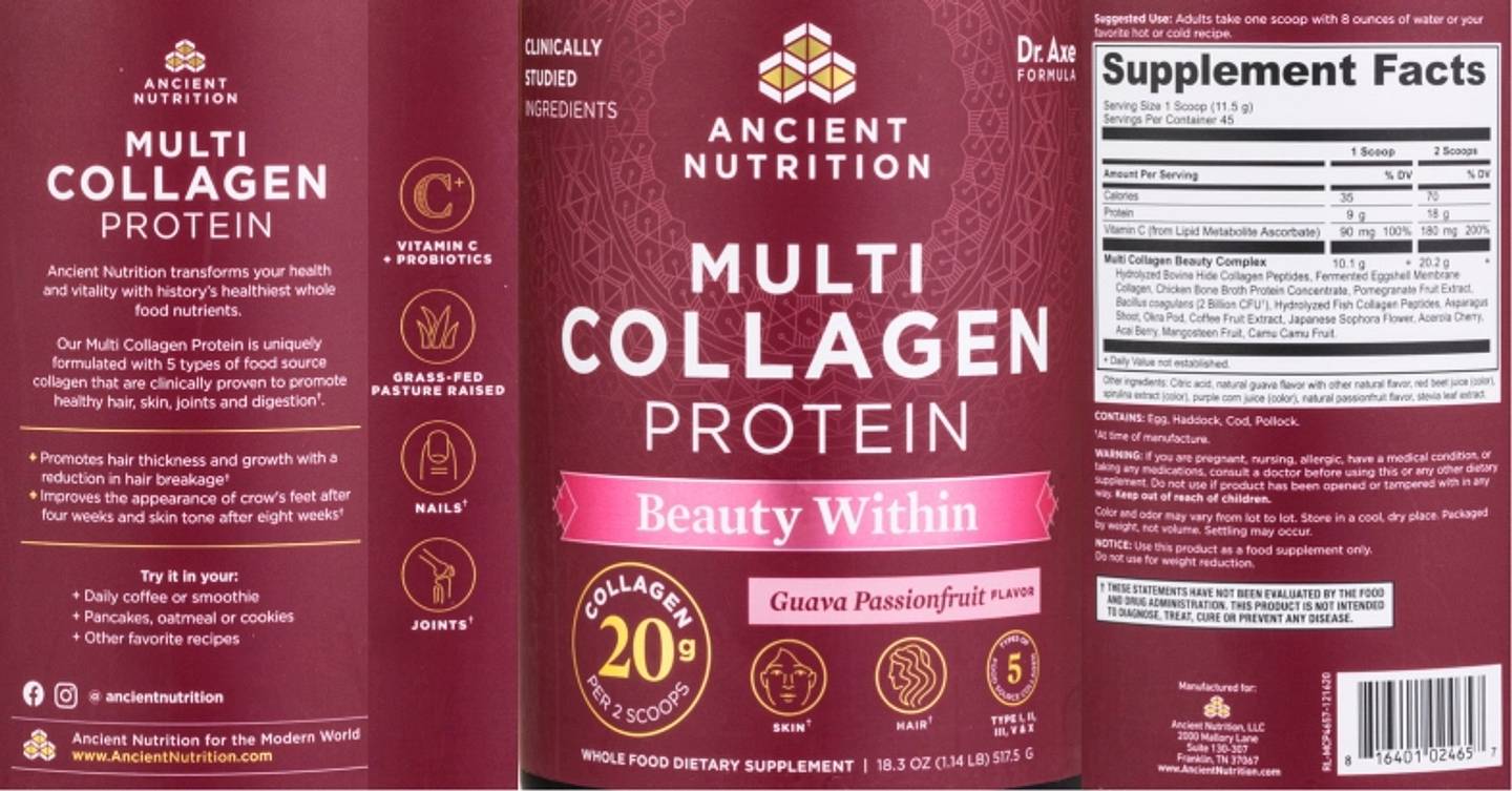 Ancient Nutrition, Multi Collagen Protein, Beauty Within, Guava Passionfruit label