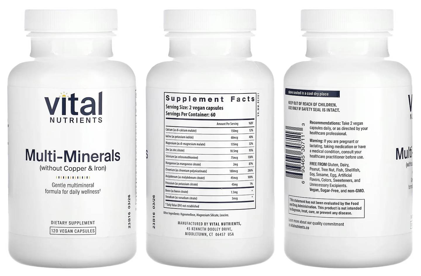 Vital Nutrients, Multi-Minerals (without Copper & Iron) packaging