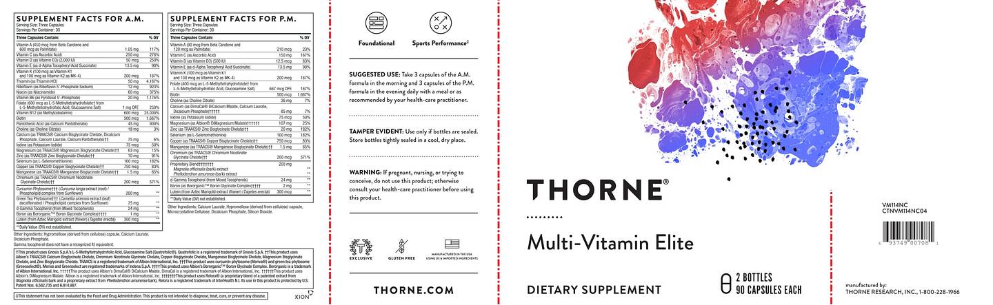 Thorne, Multi-Vitamin Elite label