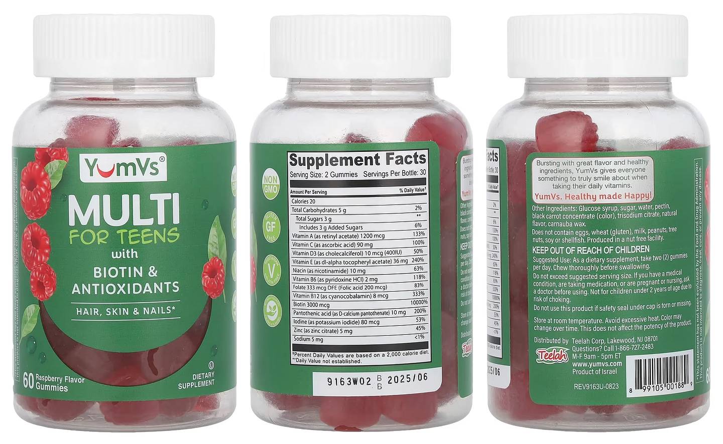 YumV's, Multi Vitamin for Teens, Raspberry packaging