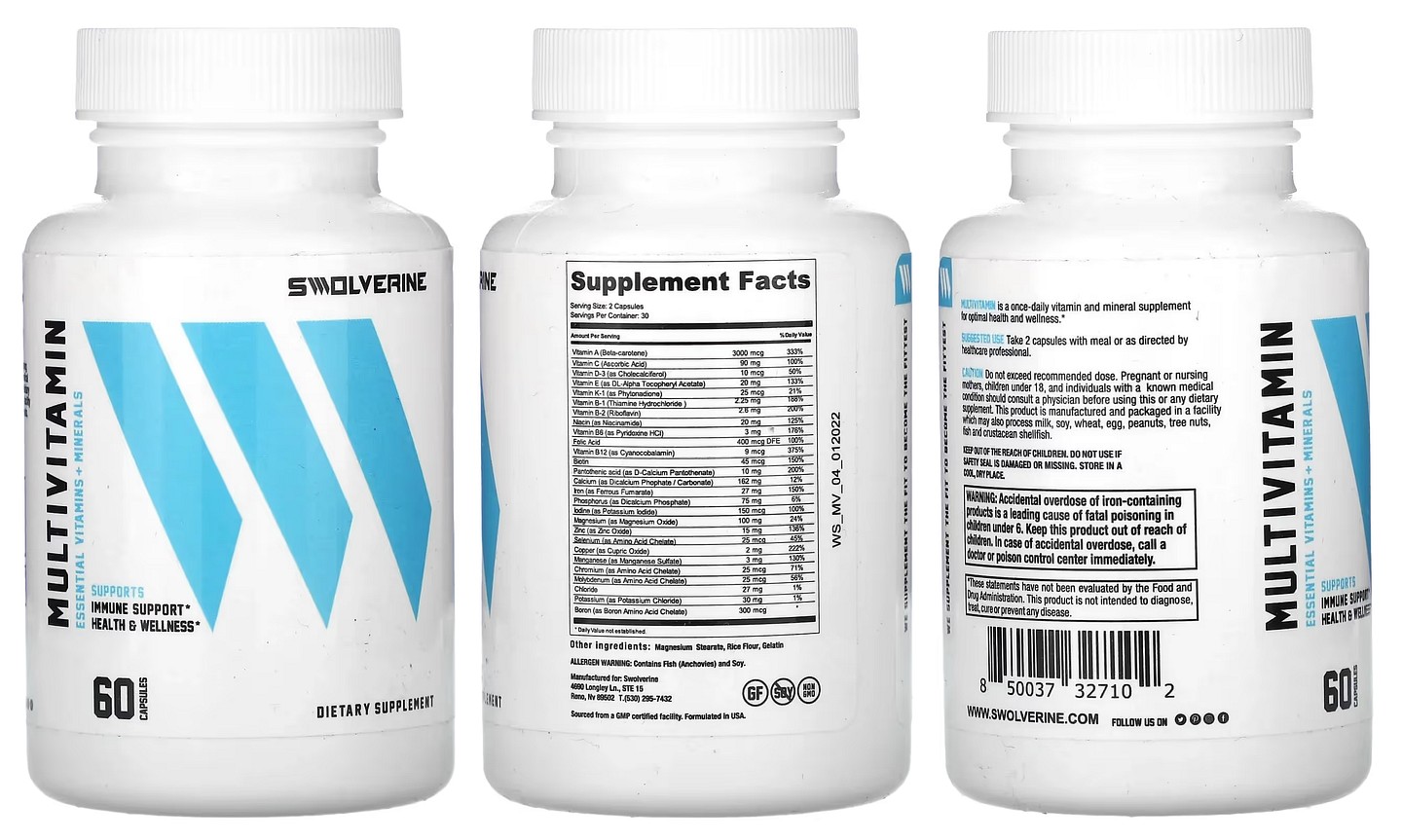 Swolverine, Multivitamin packaging