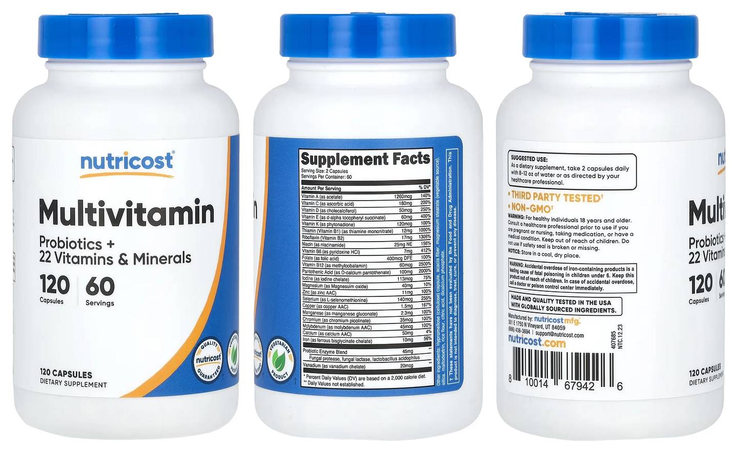Nutricost, Multivitamin, Probiotics + 22 Vitamins & Minerals packaging