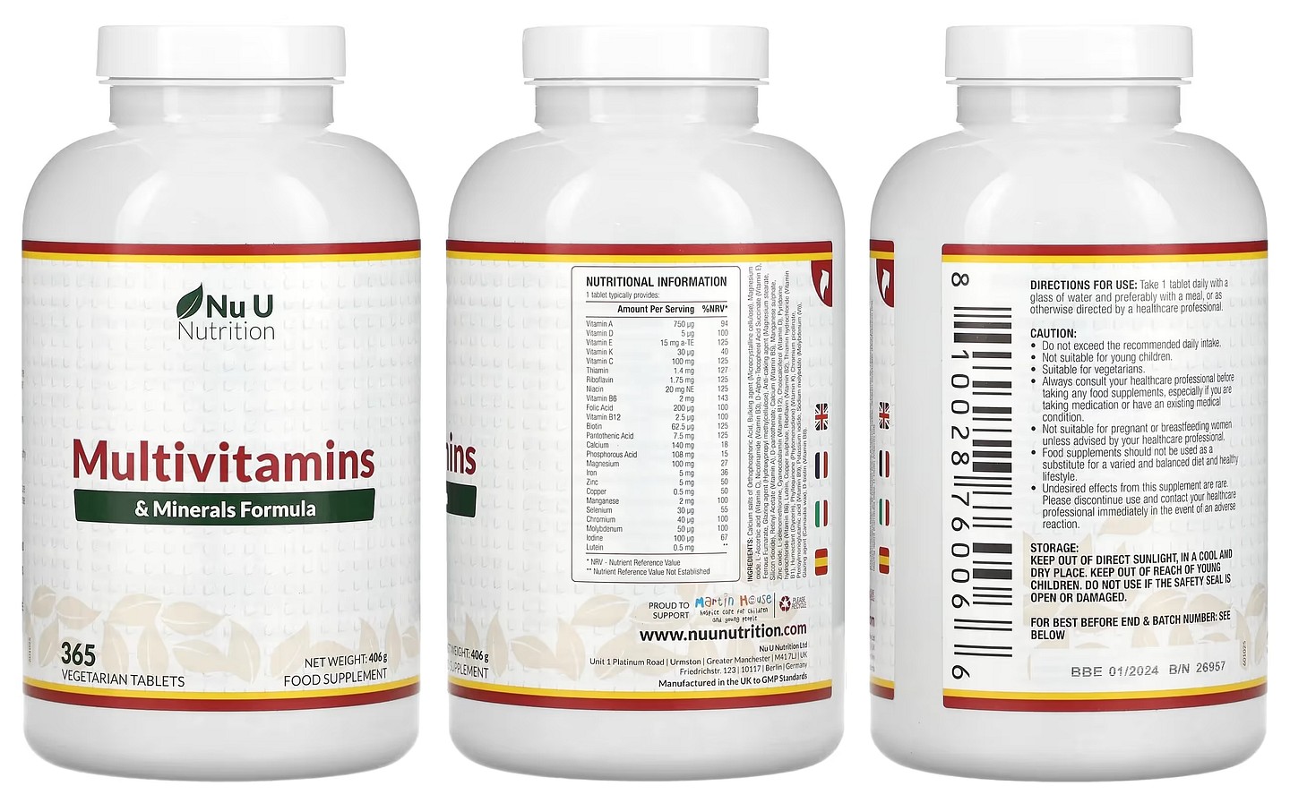 Nu U Nutrition, Multivitamins & Minerals Formula packaging