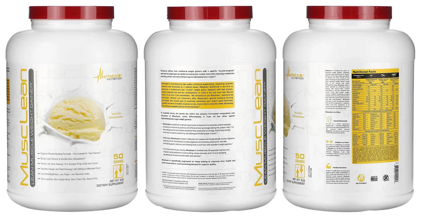 Metabolic Nutrition, MuscLean, Lean Muscle Weight Gainer, Vanilla Milkshake packaging