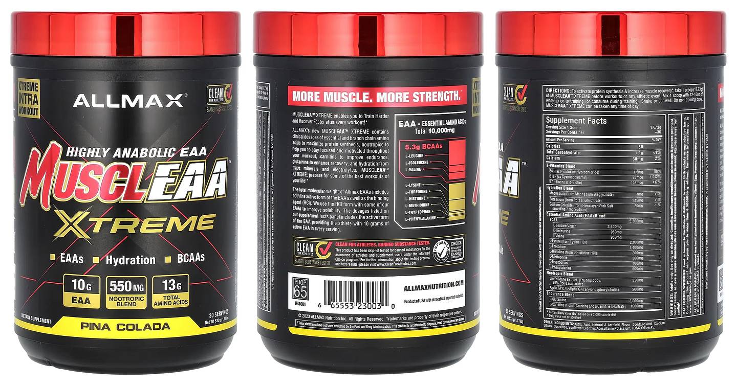 ALLMAX, MuscleEAA Xtreme, Pina Colada packaging