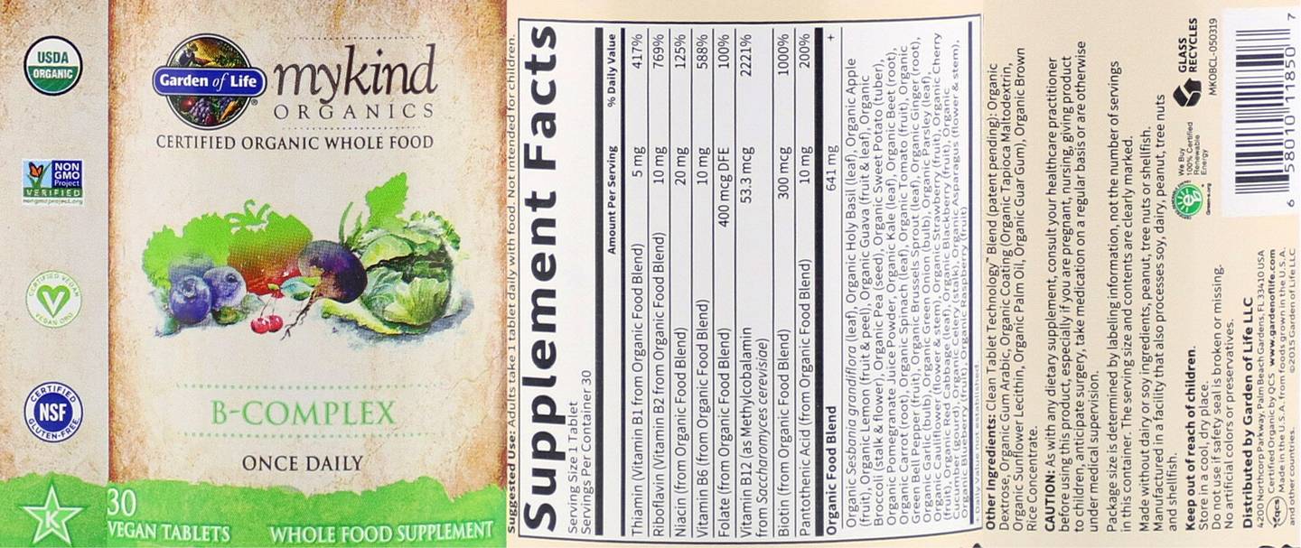 Garden of Life, MyKind Organics, B-Complex label