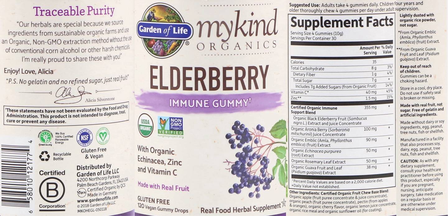 Garden of Life, MyKind Organics Elderberry Immune Gummy label