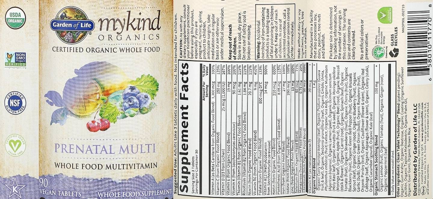 Garden of Life, MyKind Organics, Prenatal Multi label