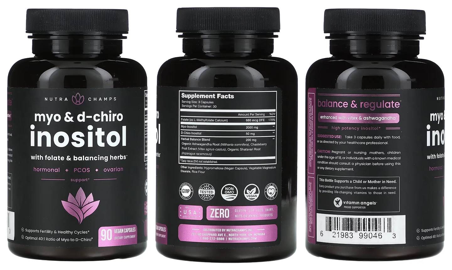 NutraChamps, Myo & D-Chiro Inositol with Folate & Balancing Herbs packaging