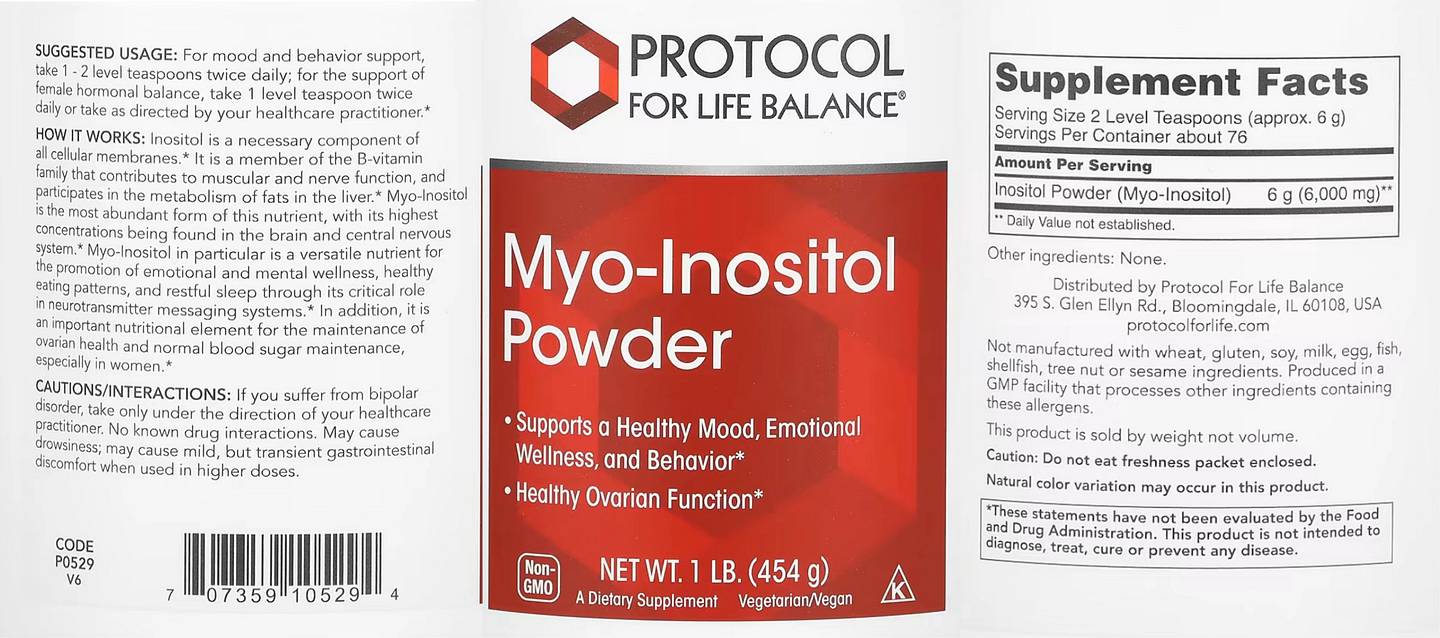 Protocol for Life Balance, Myo-Inositol Powder label